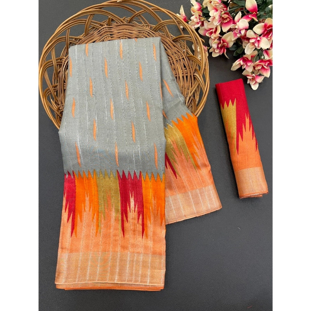 Ranili Cotton Blend Printed Saree With Unstitched Blouse