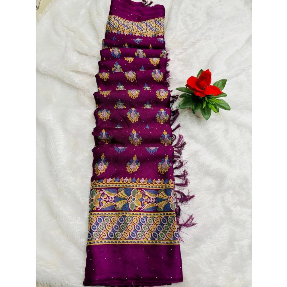 Ranili Silk Blend Printed Saree With Unstitched Blouse