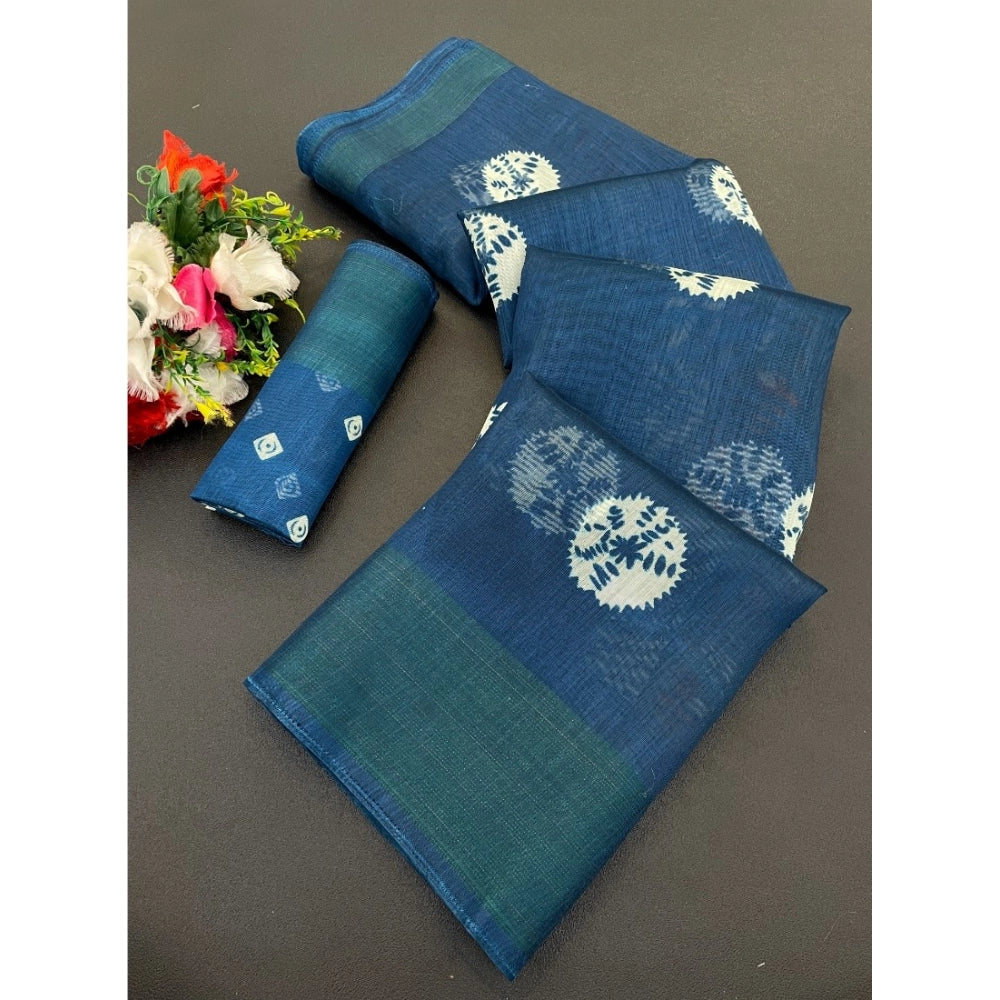 Ranili Cotton Blend Printed Saree With Unstitched Blouse
