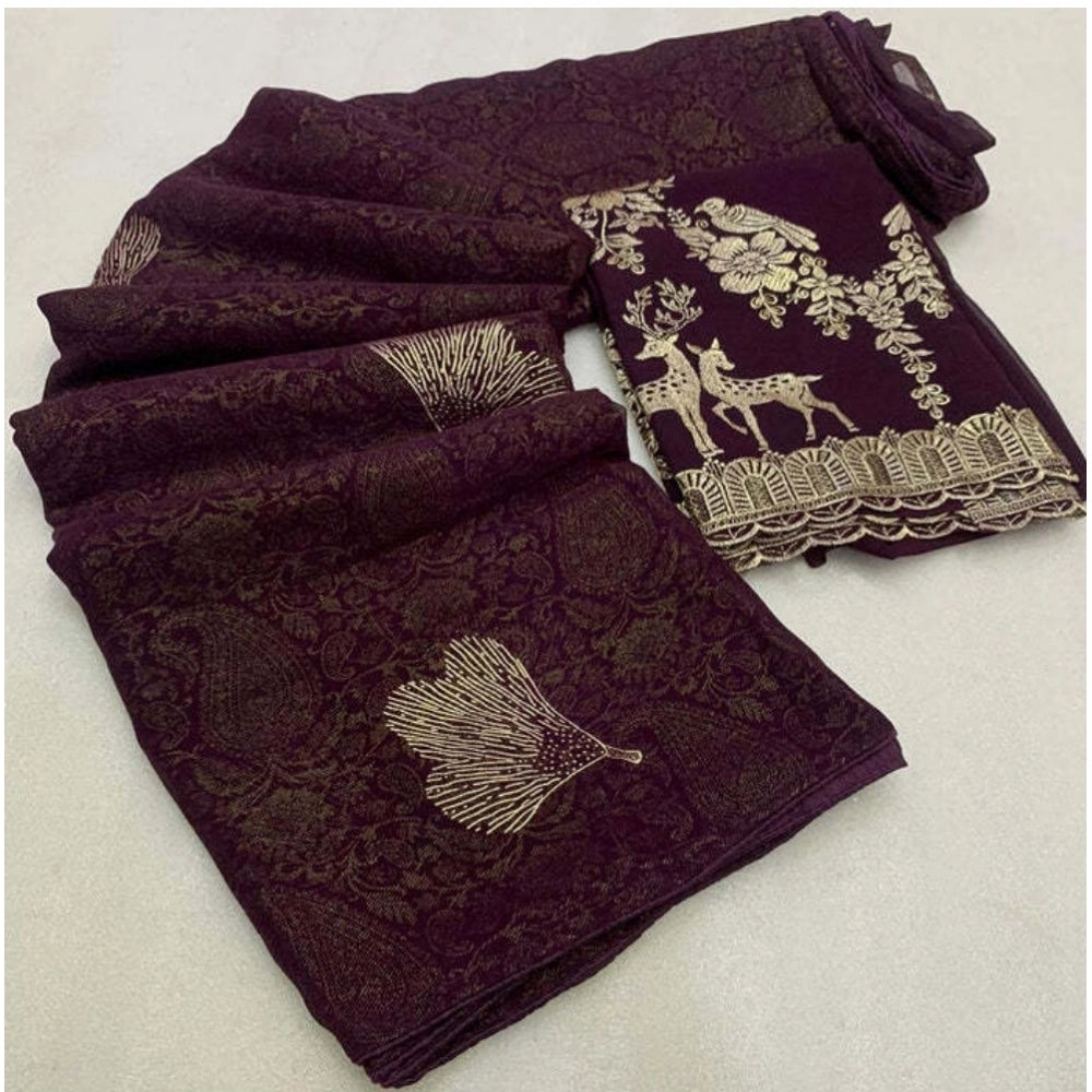 Ranili Georgette Printed Saree With Unstitched Blouse