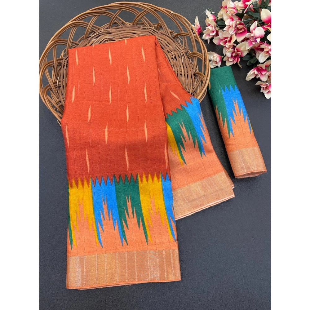 Ranili Cotton Blend Printed Saree With Unstitched Blouse