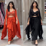 Chic Ready-to-Wear Dhoti Style with Shrug & Unstitched Choli