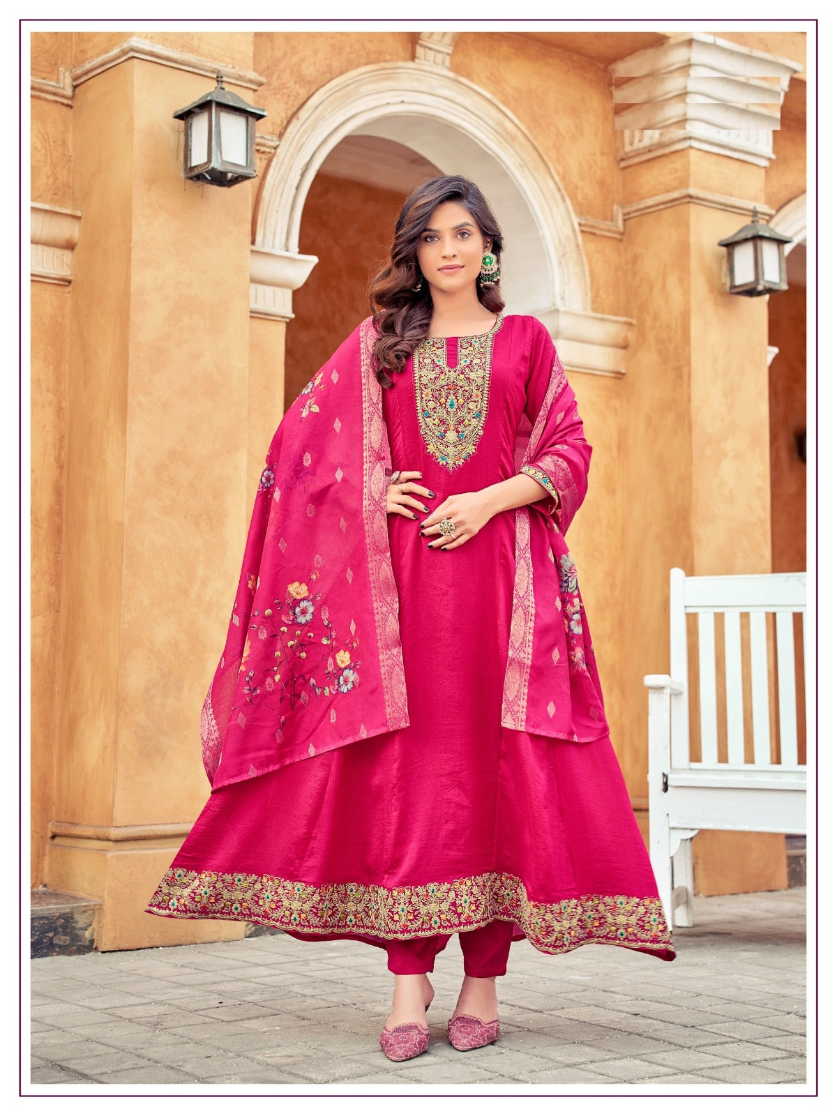 Embroidery Work Anarkali Gown With Pant & Dupatta