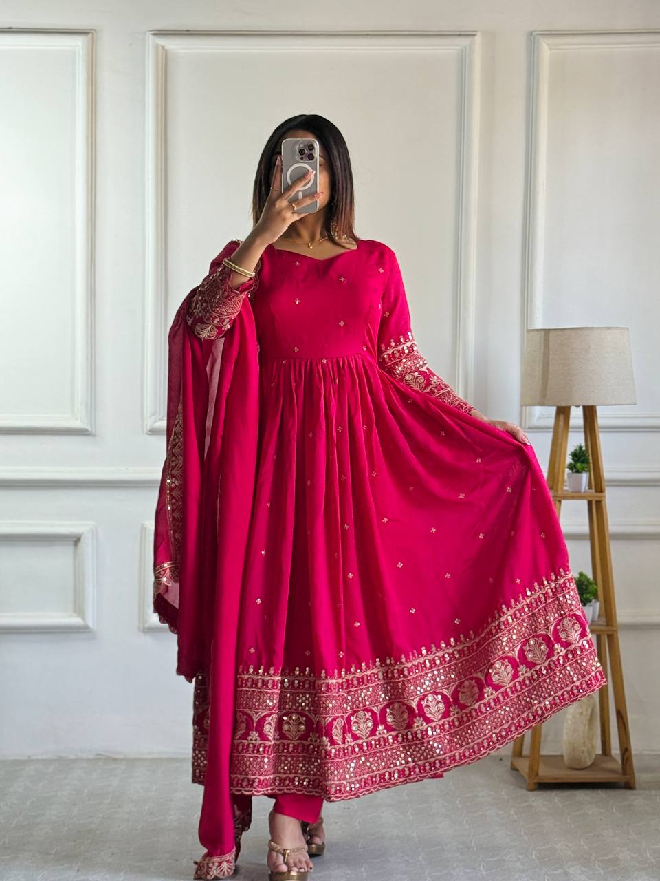 Exquisite Silk Suit Set with Embroidery & Sequins Work