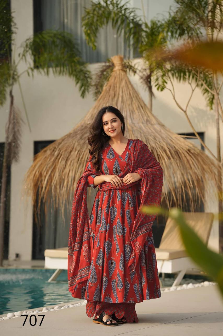 Ranili Designer 3-Piece Printed Kurti, Bottom & Dupatta Set