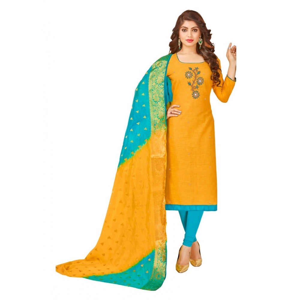 Ranili South Slub Cotton Unstitched Salwar-suit Material With Dupatta