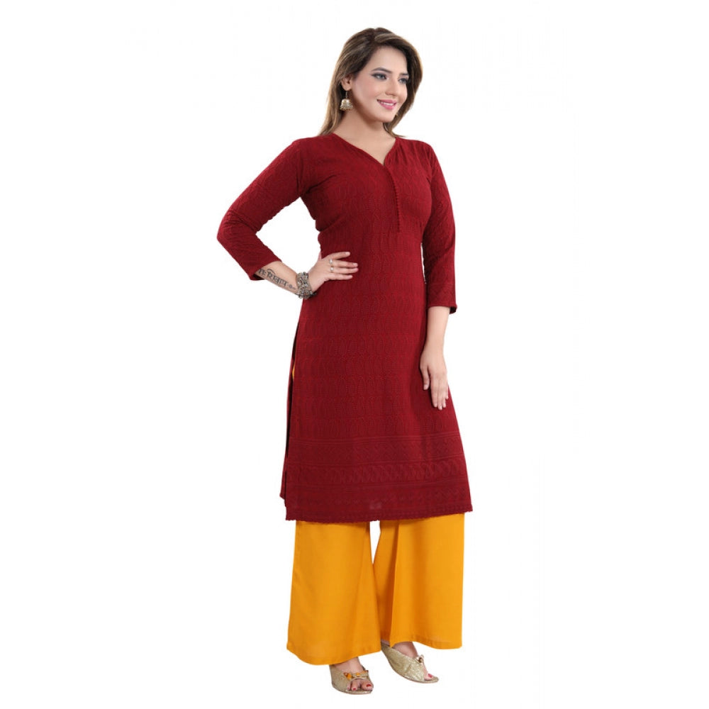 Ranili Rayon Embroidered Straight Kurti-maroon