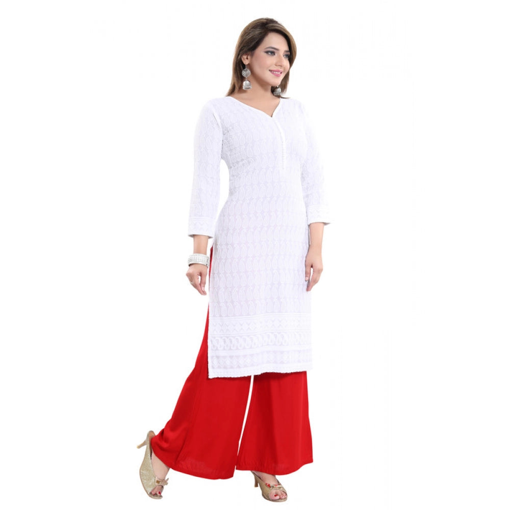 Ranili Rayon Embroidered Straight Kurti-white