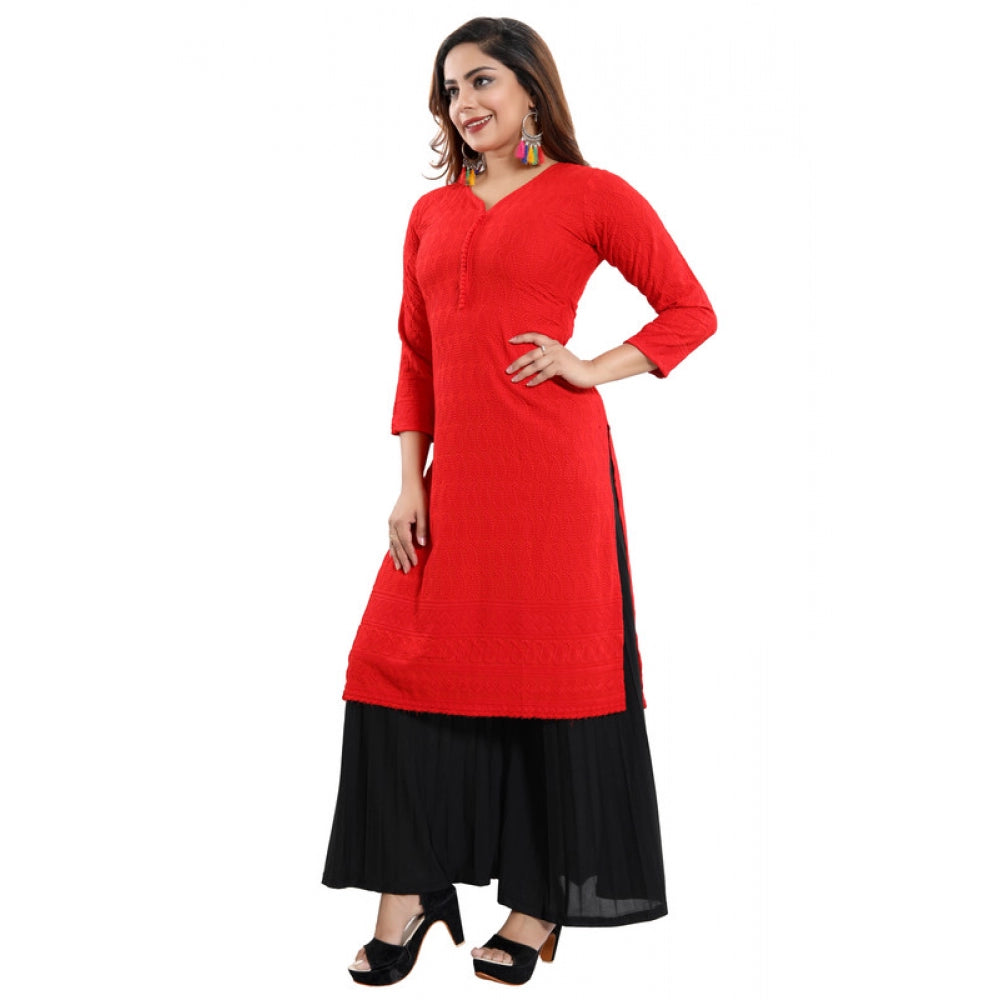 Ranili Rayon Embroidered Straight Kurti-red