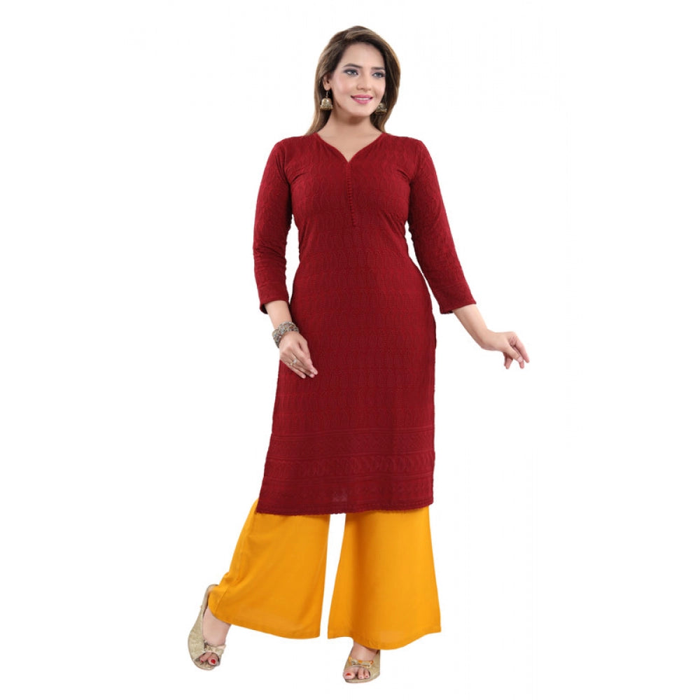 Ranili Rayon Embroidered Straight Kurti-maroon