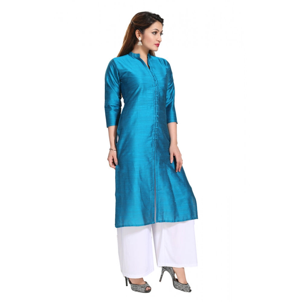 Ranili Silk Self Pattern Straight Kurti-blue