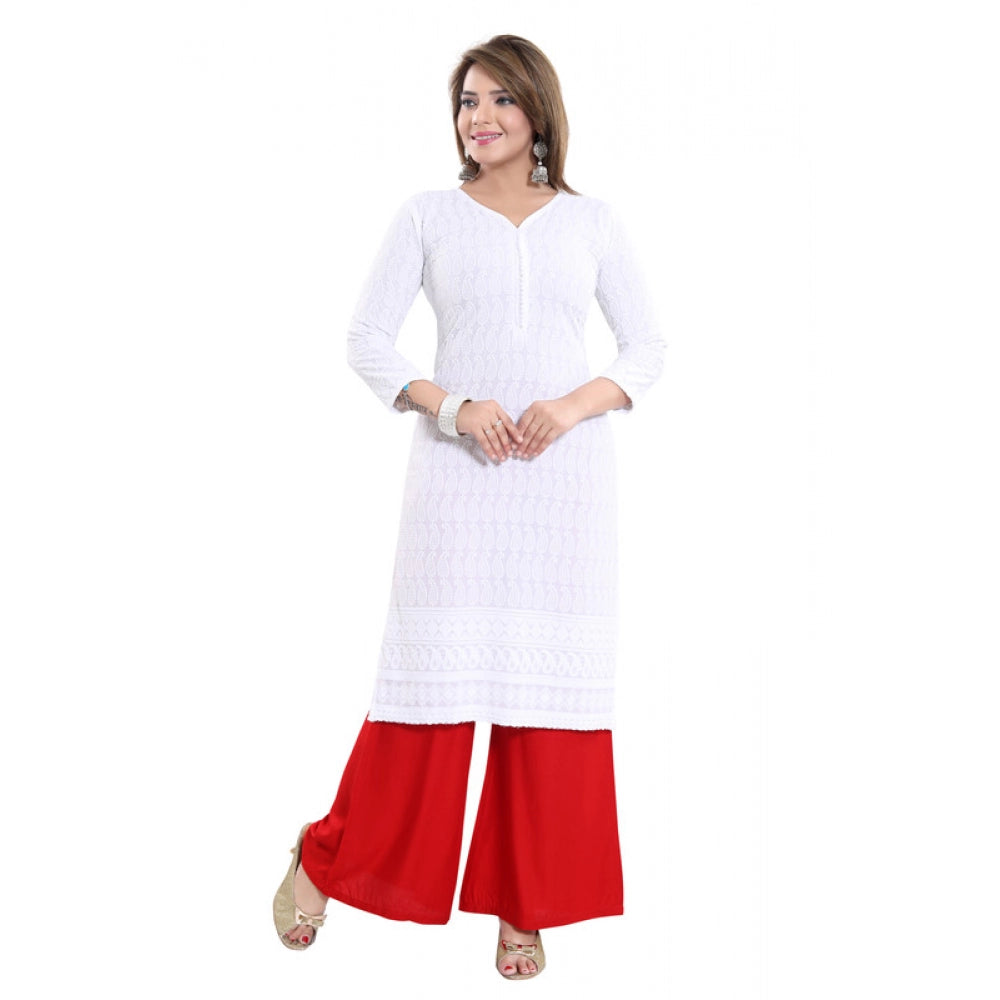 Ranili Rayon Embroidered Straight Kurti-white