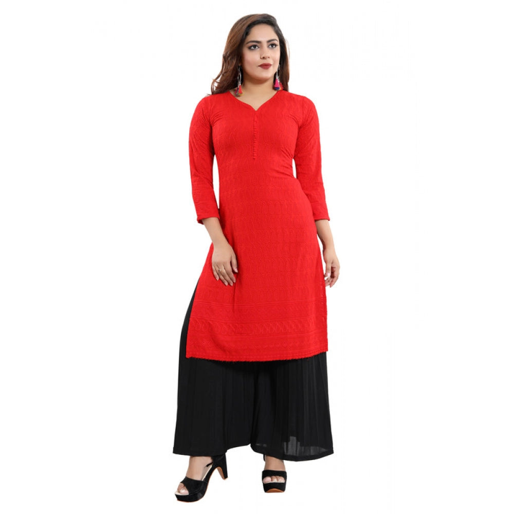 Ranili Rayon Embroidered Straight Kurti-red