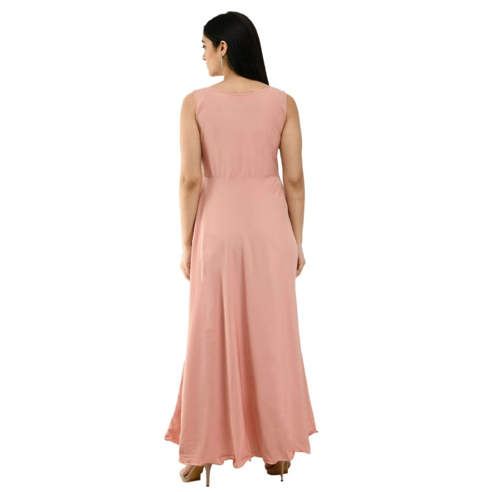 Ranili Crepe Solid Sleeveless Full Length Gown