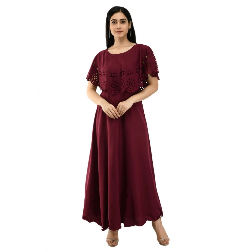Ranili Crepe Solid Sleeveless Full Length Gown
