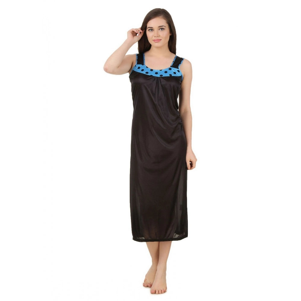 Satin Long Nighty With Sleeve Less