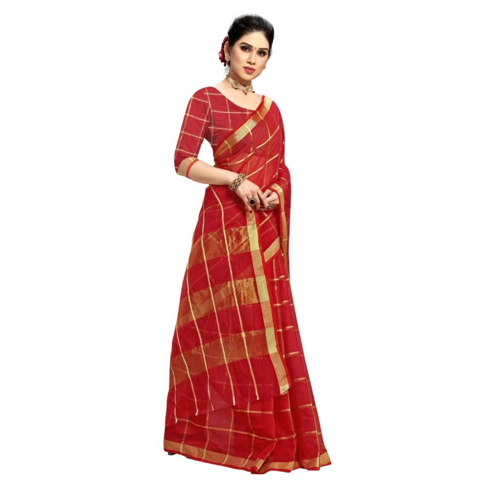 Ranili Kota Doria Cotton Checked Saree With Blouse