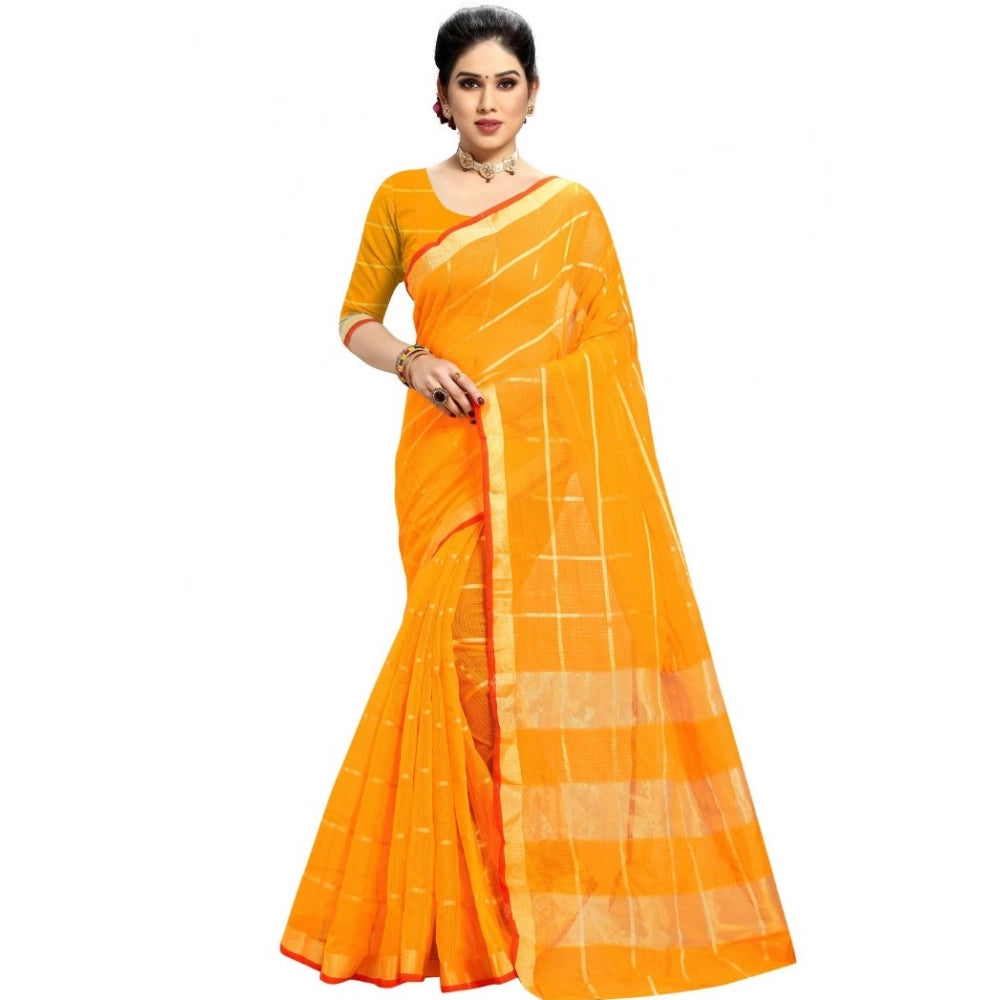 Ranili Kota Doria Cotton Checked Saree With Blouse