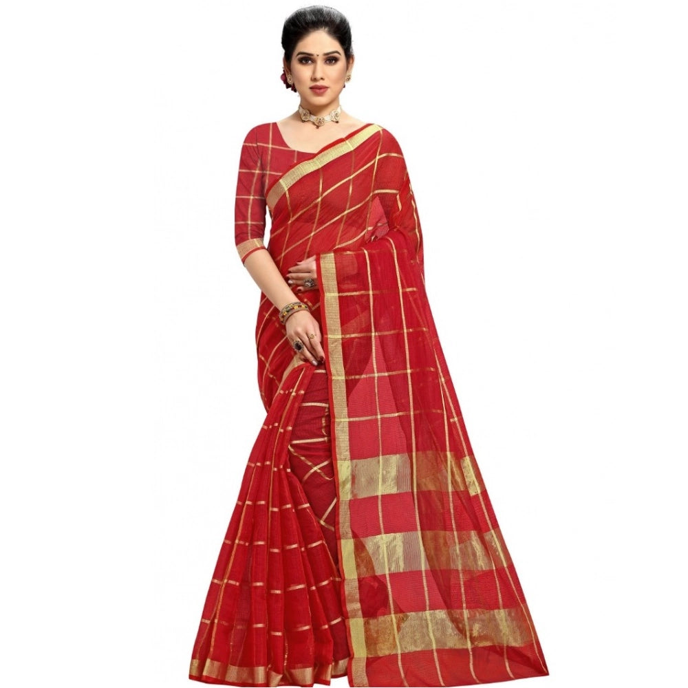 Ranili Kota Doria Cotton Checked Saree With Blouse