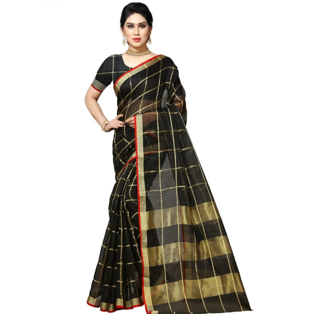 Ranili Kota Doria Cotton Checked Saree With Blouse