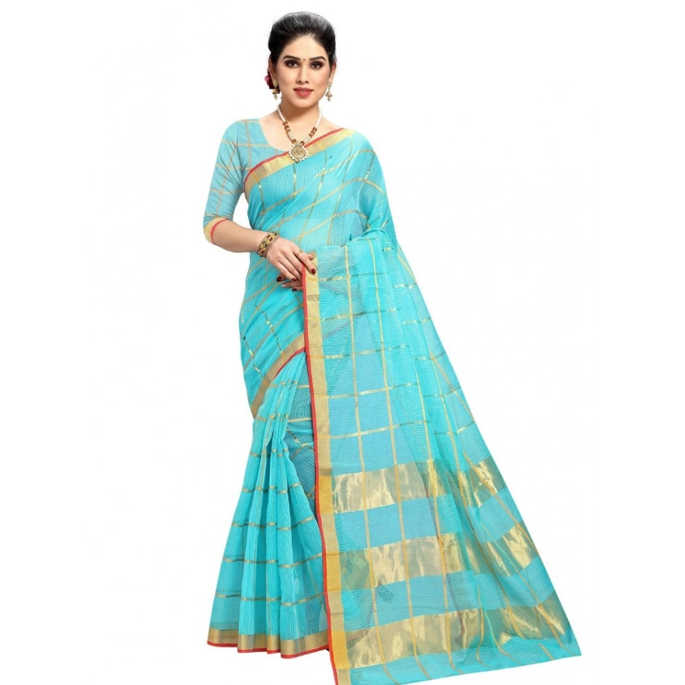 Ranili Kota Doria Cotton Checked Saree With Blouse