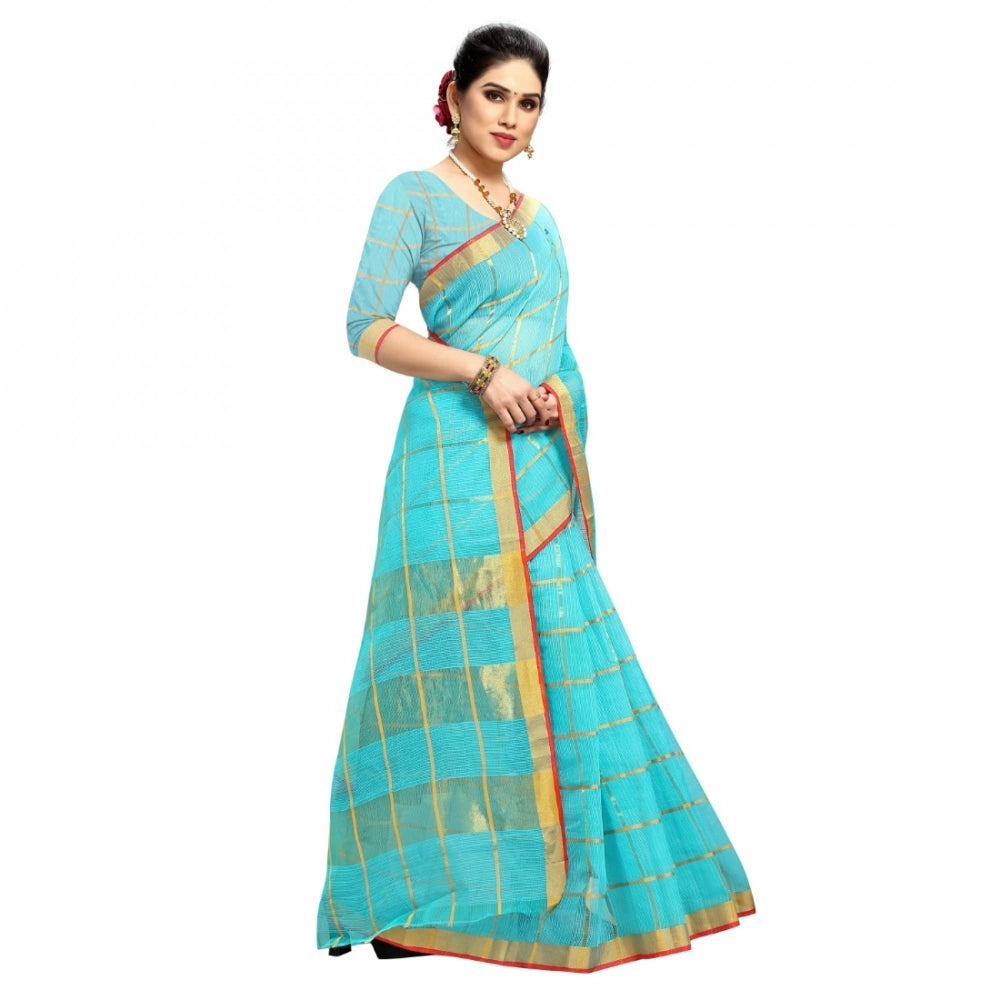 Ranili Kota Doria Cotton Checked Saree With Blouse