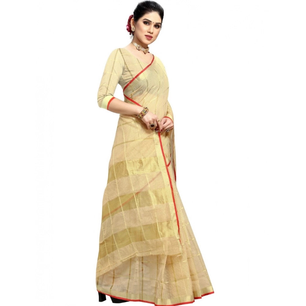 Ranili Kota Doria Cotton Checked Saree With Blouse