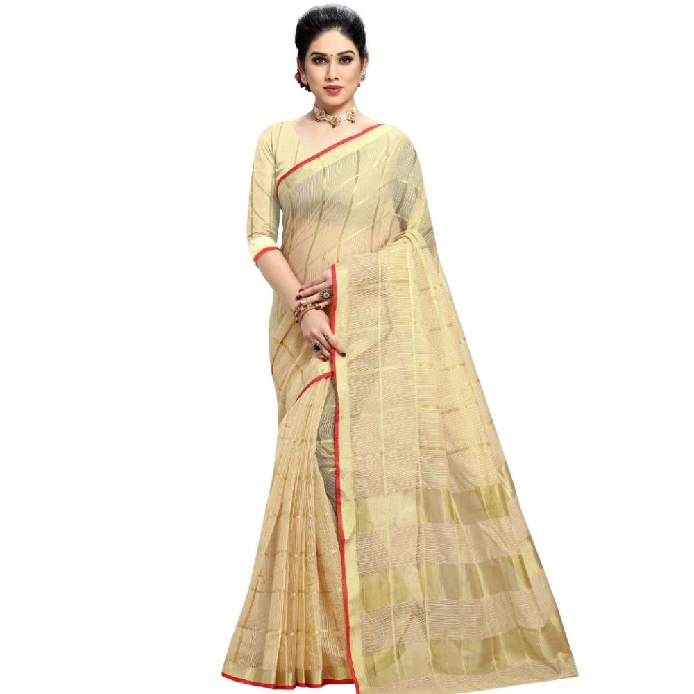Ranili Kota Doria Cotton Checked Saree With Blouse