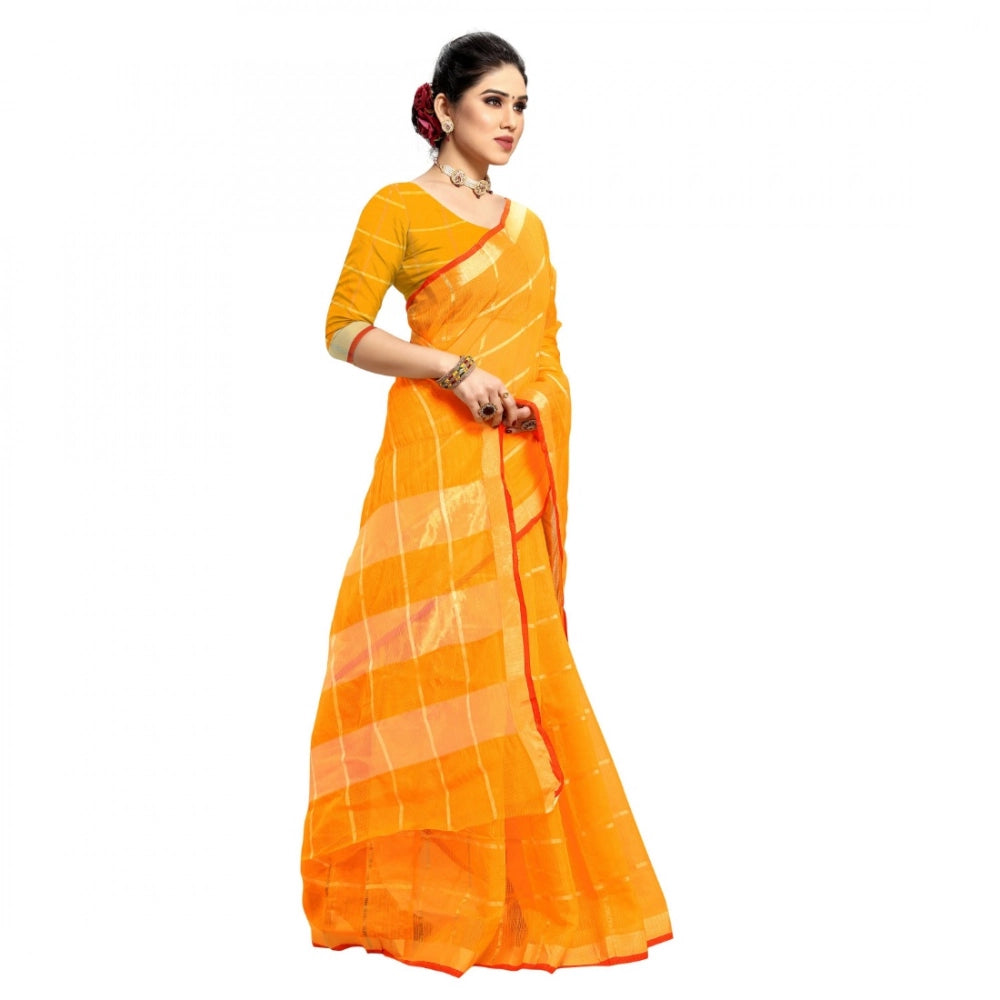 Ranili Kota Doria Cotton Checked Saree With Blouse