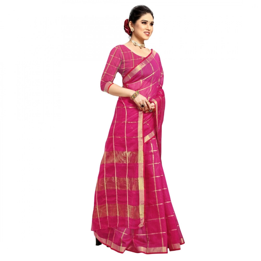 Ranili Kota Doria Cotton Checked Saree With Blouse
