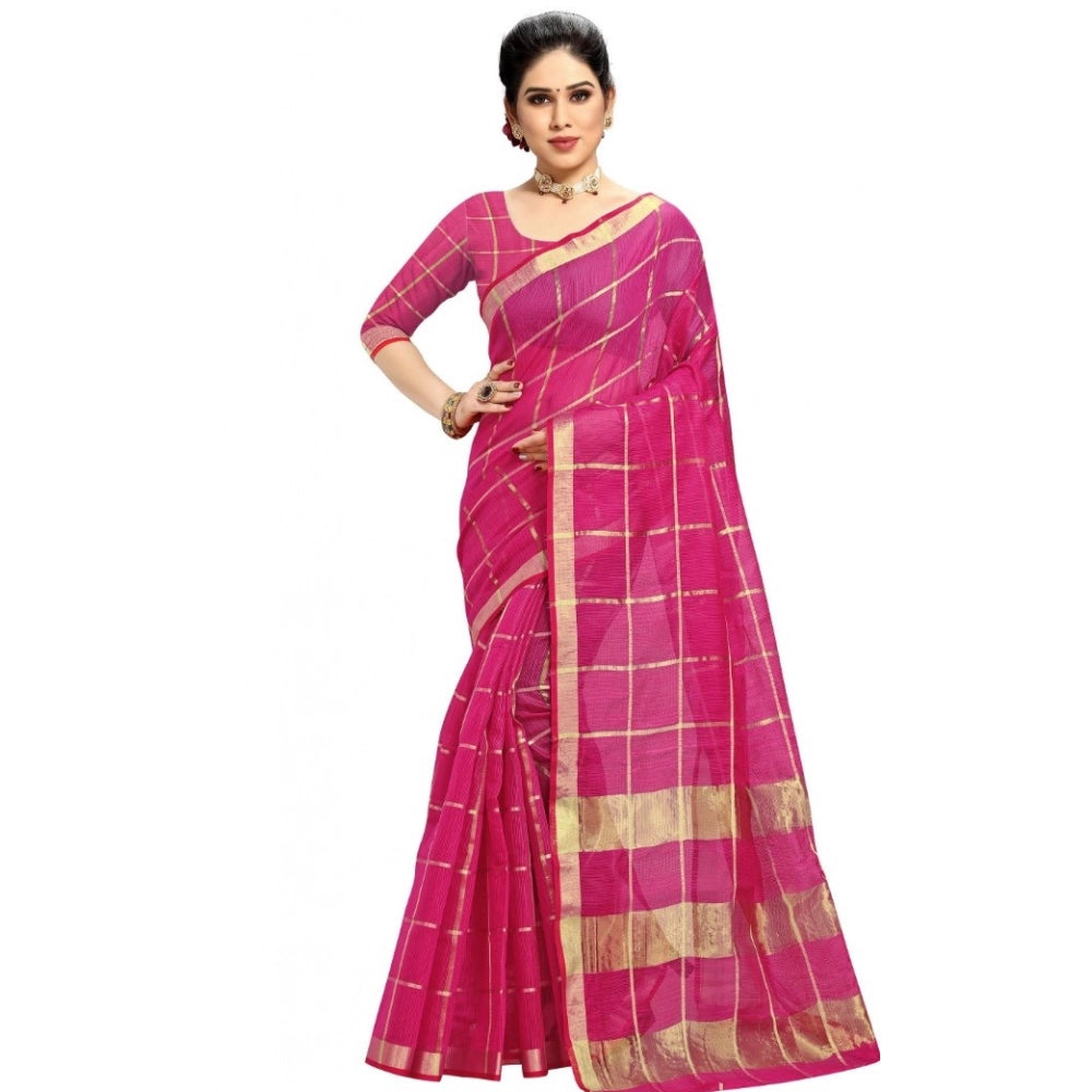 Ranili Kota Doria Cotton Checked Saree With Blouse