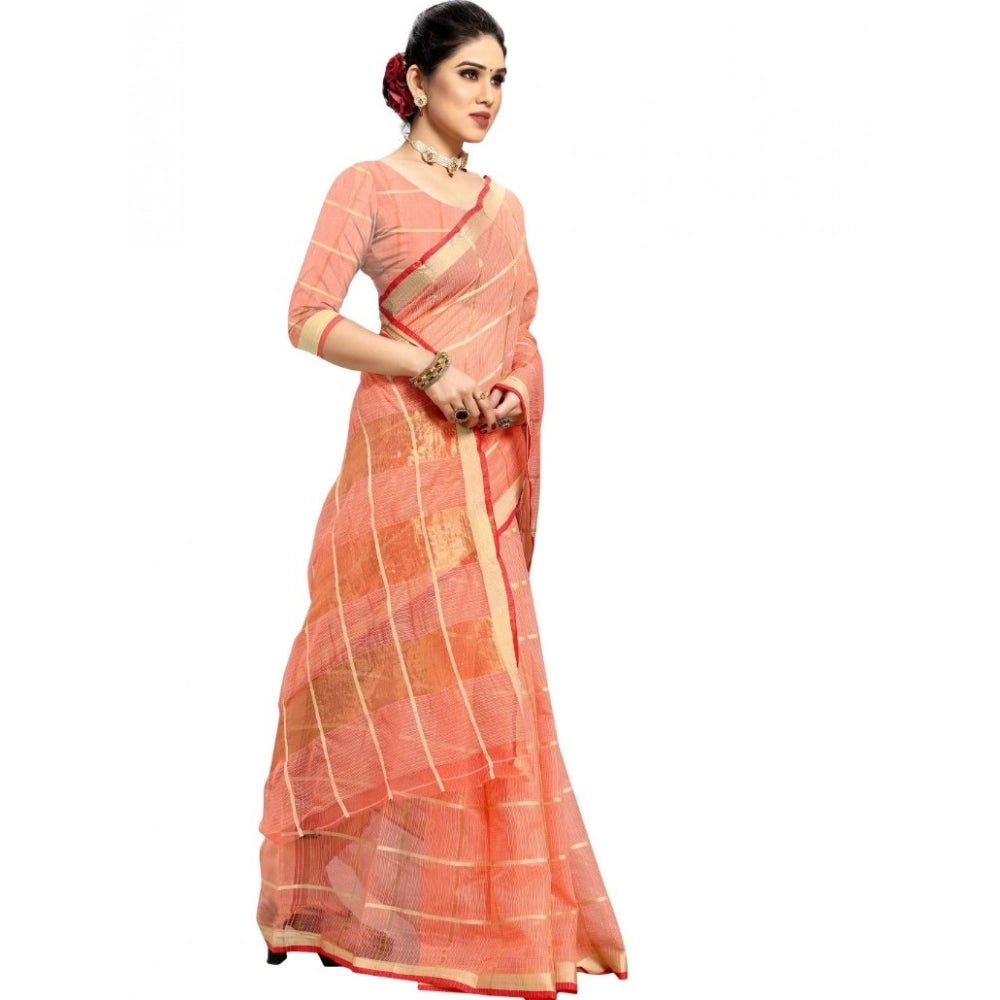 Ranili Kota Doria Cotton Checked Saree With Blouse