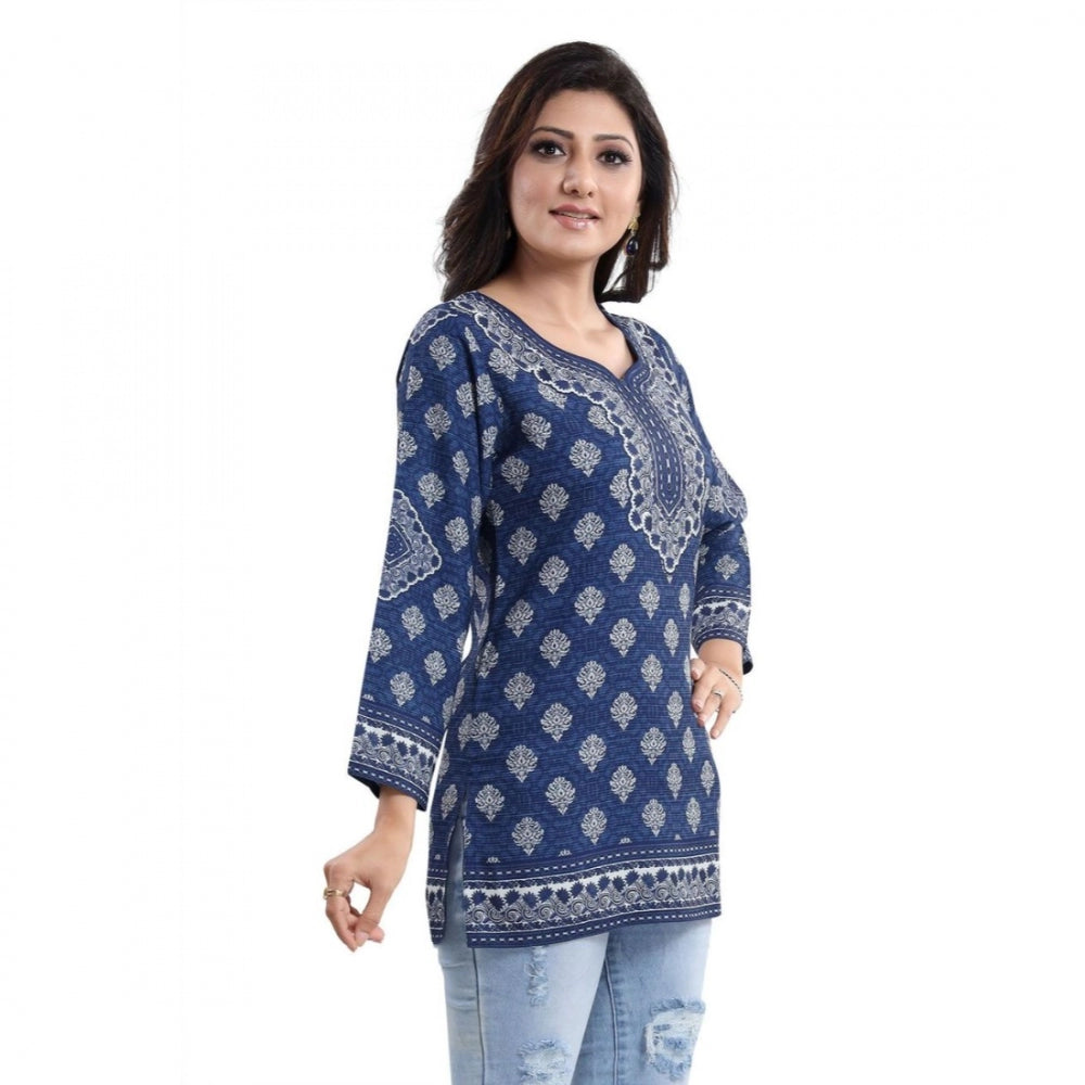 Ranili Quarter Sleeve Faux Crepe Printed Short Kurti Tunic Top