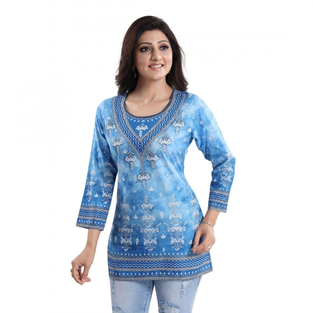 Ranili Quarter Sleeve Faux Crepe Printed Short Kurti Tunic Top