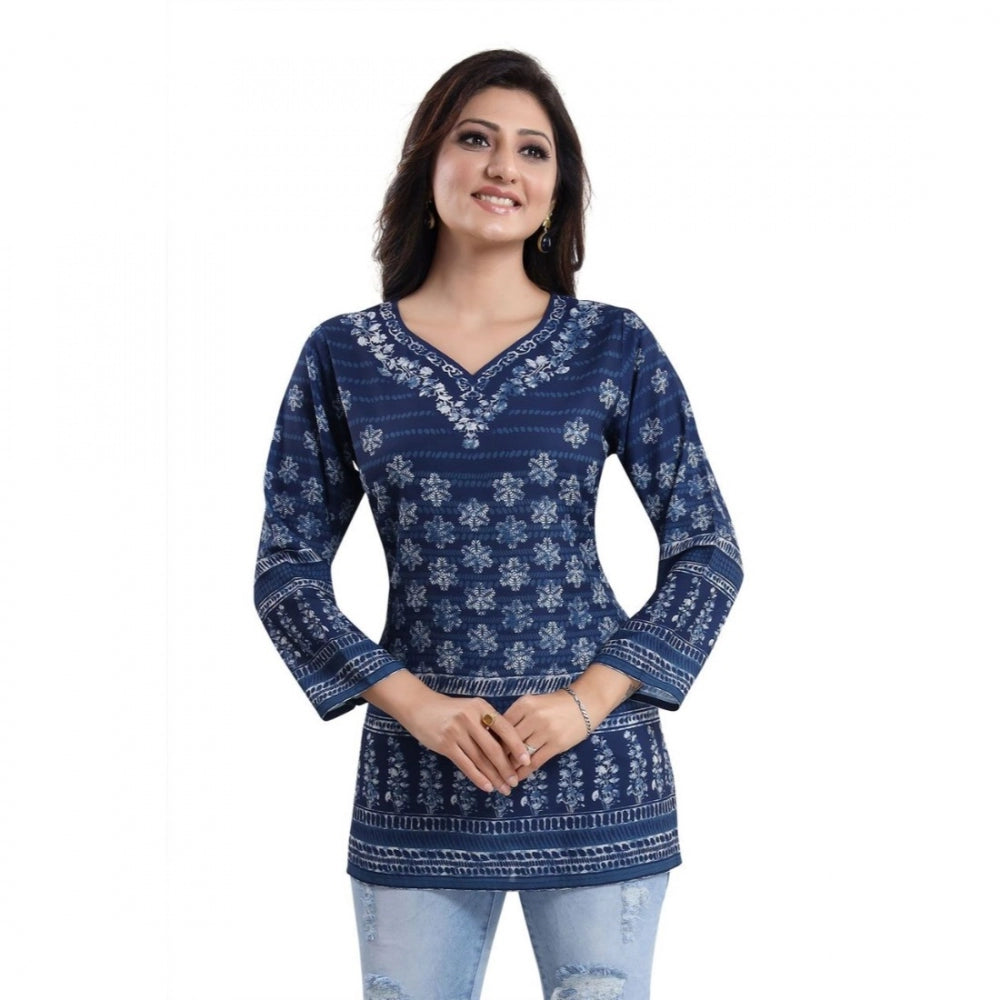 Ranili Quarter Sleeve Faux Crepe Printed Short Kurti Tunic Top