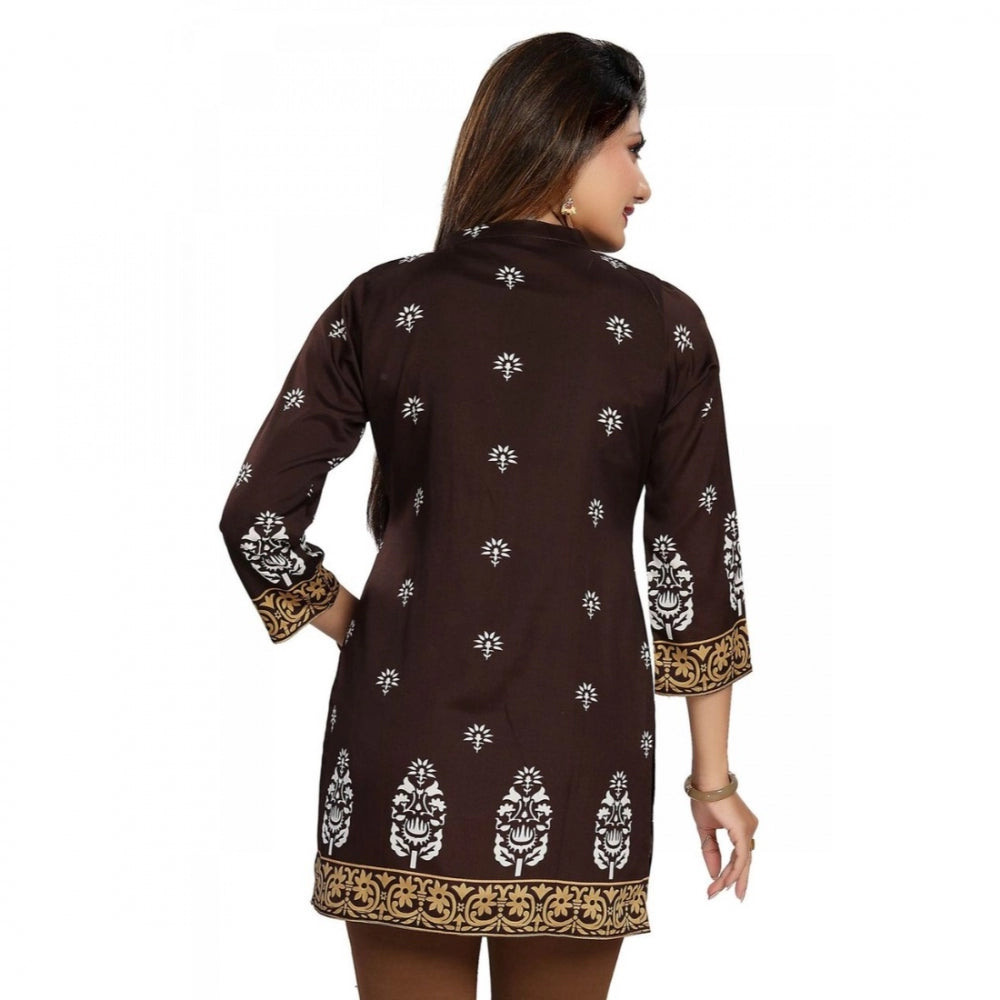 Ranili Quarter Sleeve Faux Crepe Printed Short Kurti Tunic Top