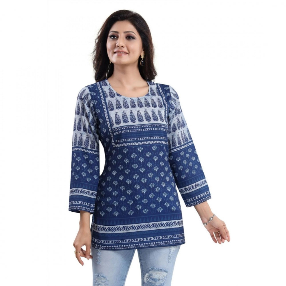 Ranili Quarter Sleeve Faux Crepe Printed Short Kurti Tunic Top