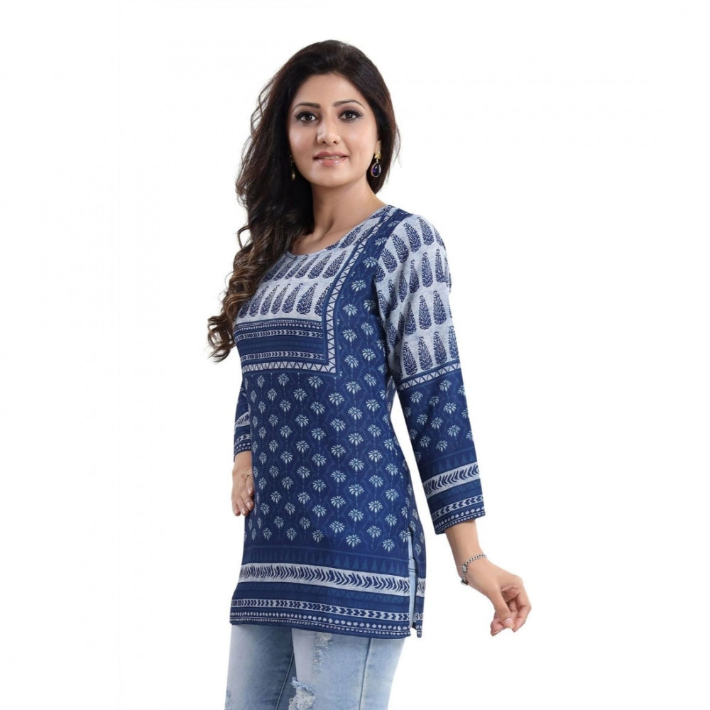 Ranili Quarter Sleeve Faux Crepe Printed Short Kurti Tunic Top