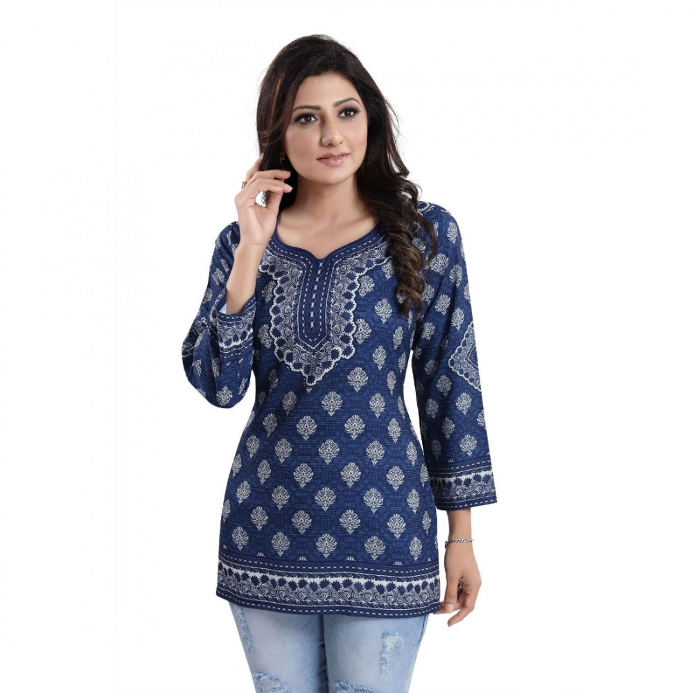 Ranili Quarter Sleeve Faux Crepe Printed Short Kurti Tunic Top