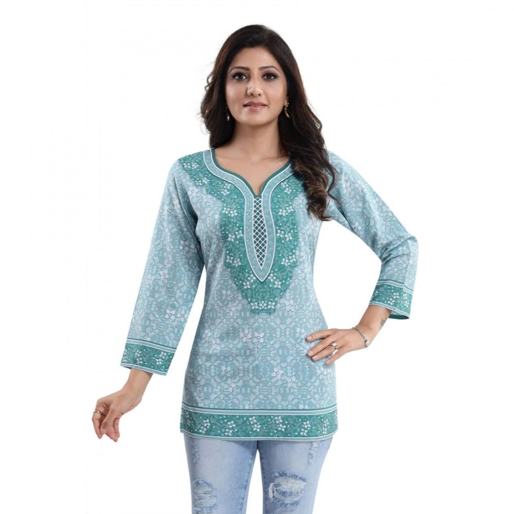 Ranili Quarter Sleeve Faux Crepe Printed Short Kurti Tunic Top