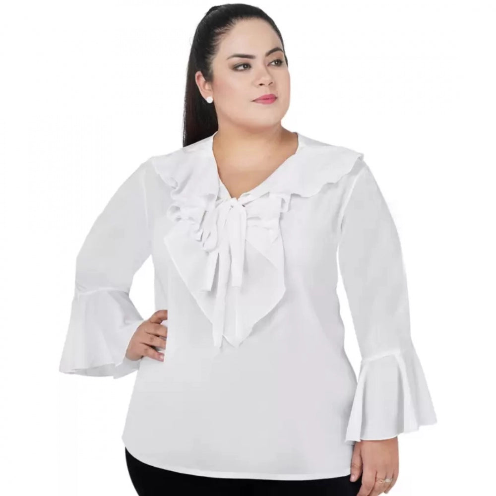 Ranili Casual Bell Sleeve Solid White Top