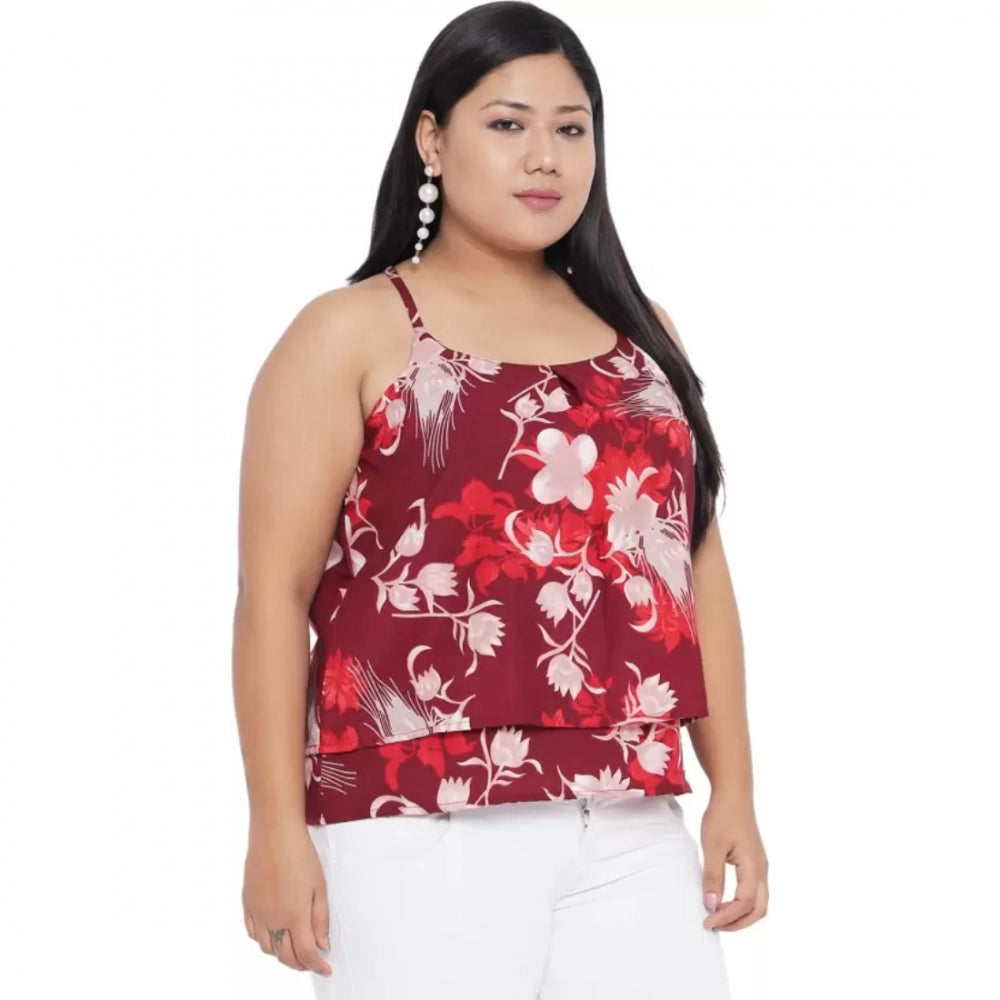 Ranili Casual Floral Print Red Top
