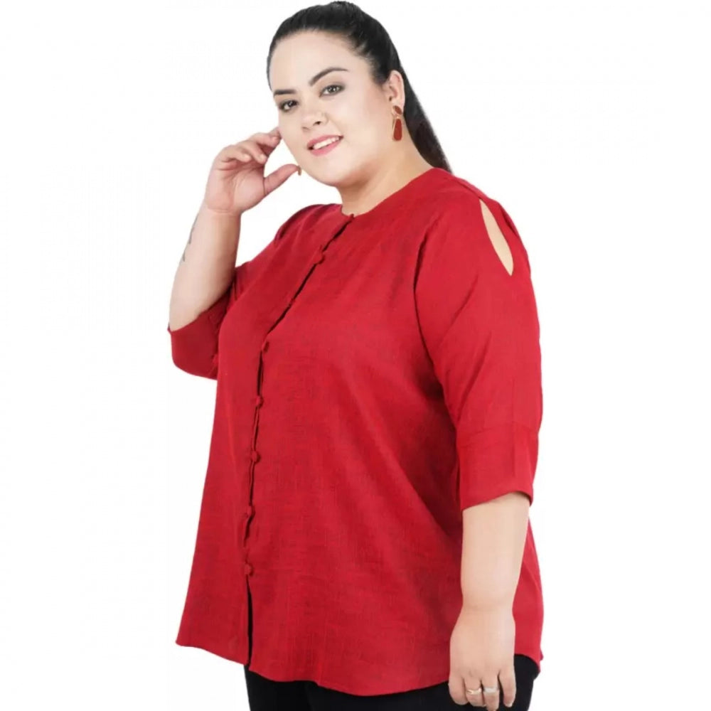 Ranili Casual Solid Maroon Top