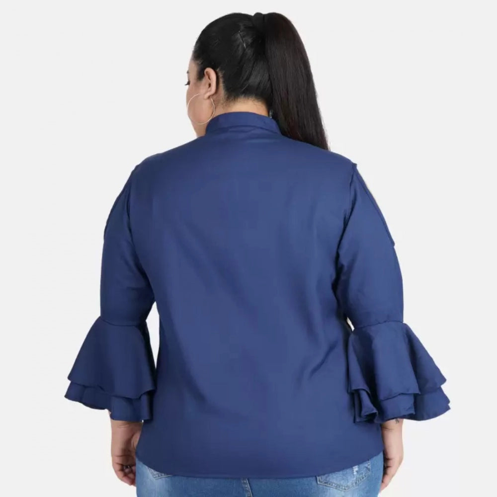 Ranili Casual Bell Sleeve Solid Blue Top