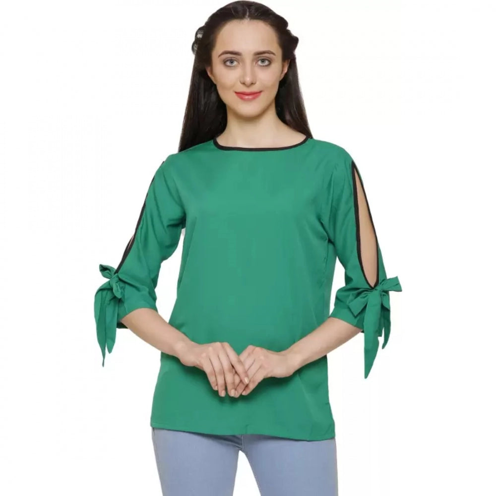 Ranili Casual Slit Sleeve Solid Green Top