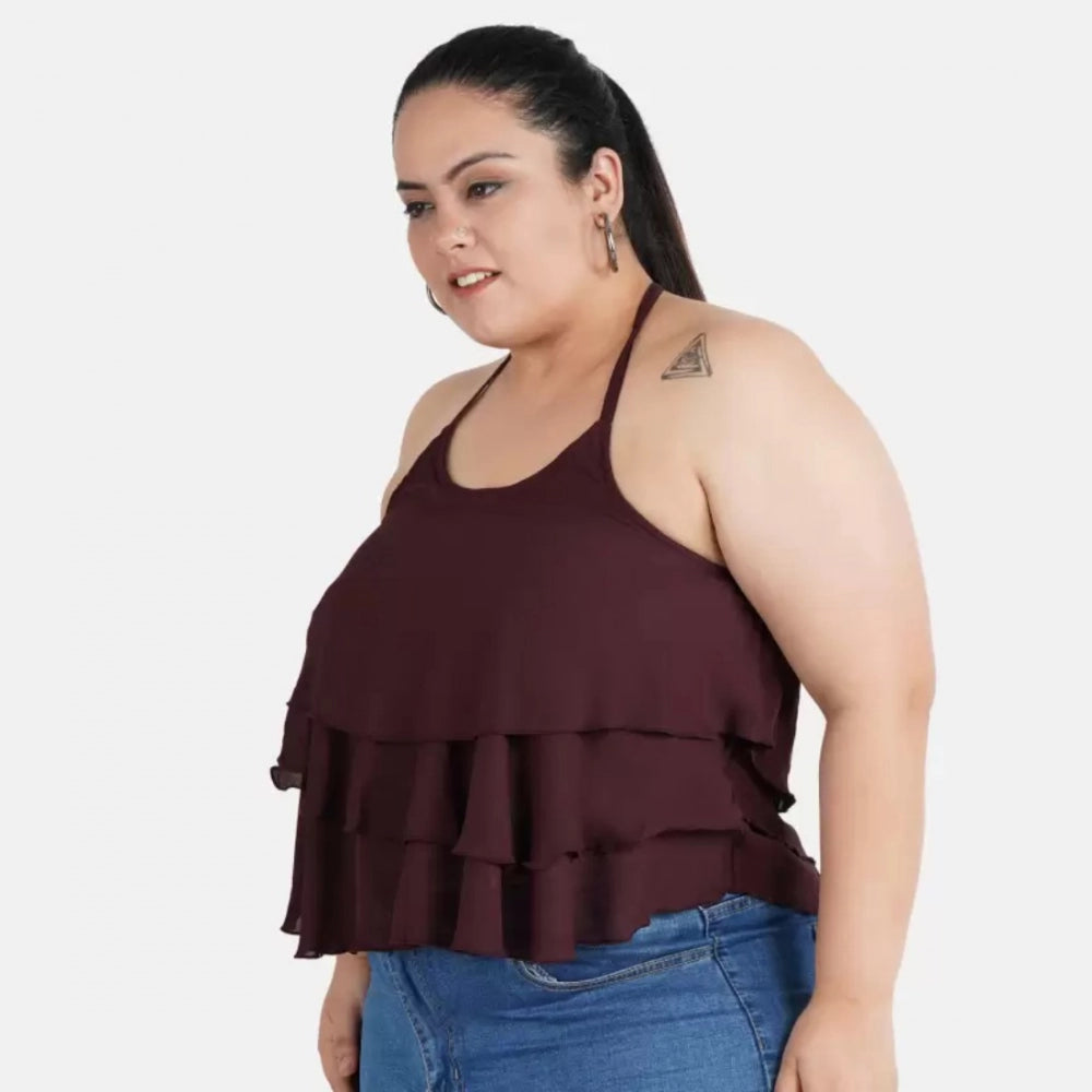 Ranili Casual Shoulder Strap Solid Maroon Top