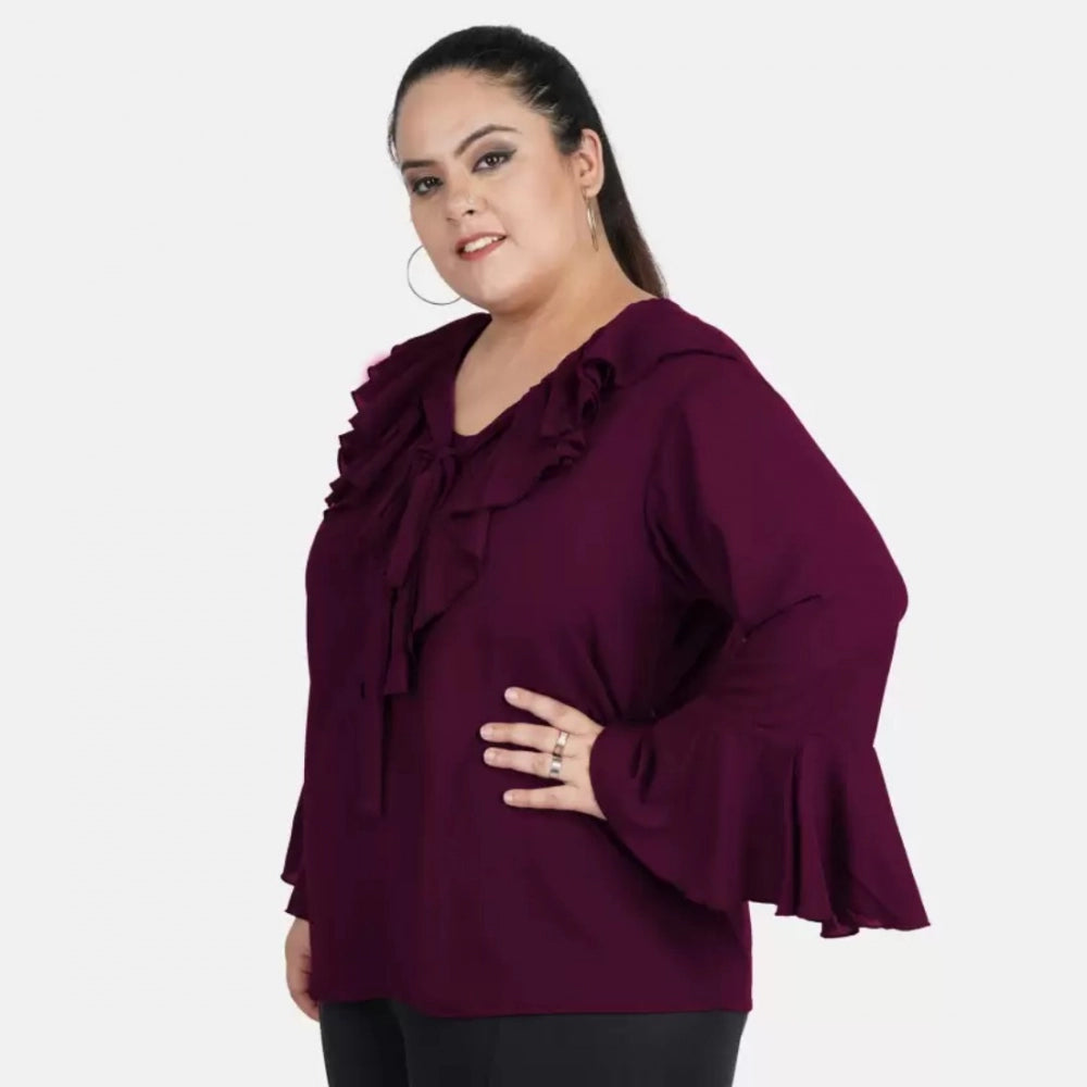 Ranili Casual Bell Sleeve Solid Purple Top