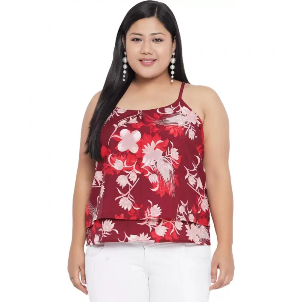Ranili Casual Floral Print Red Top
