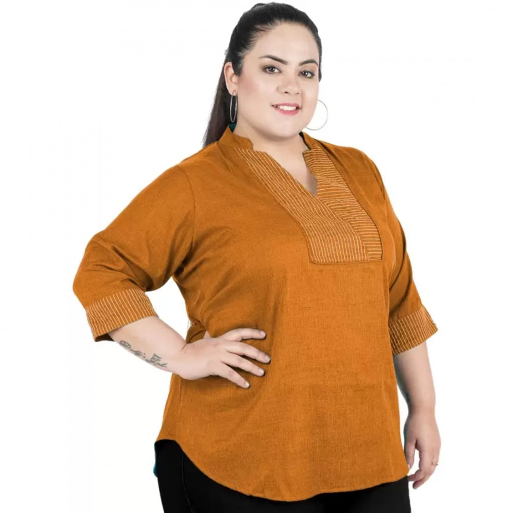 Ranili Casual Three Fourth Sleeve Embroidered Yellow Top