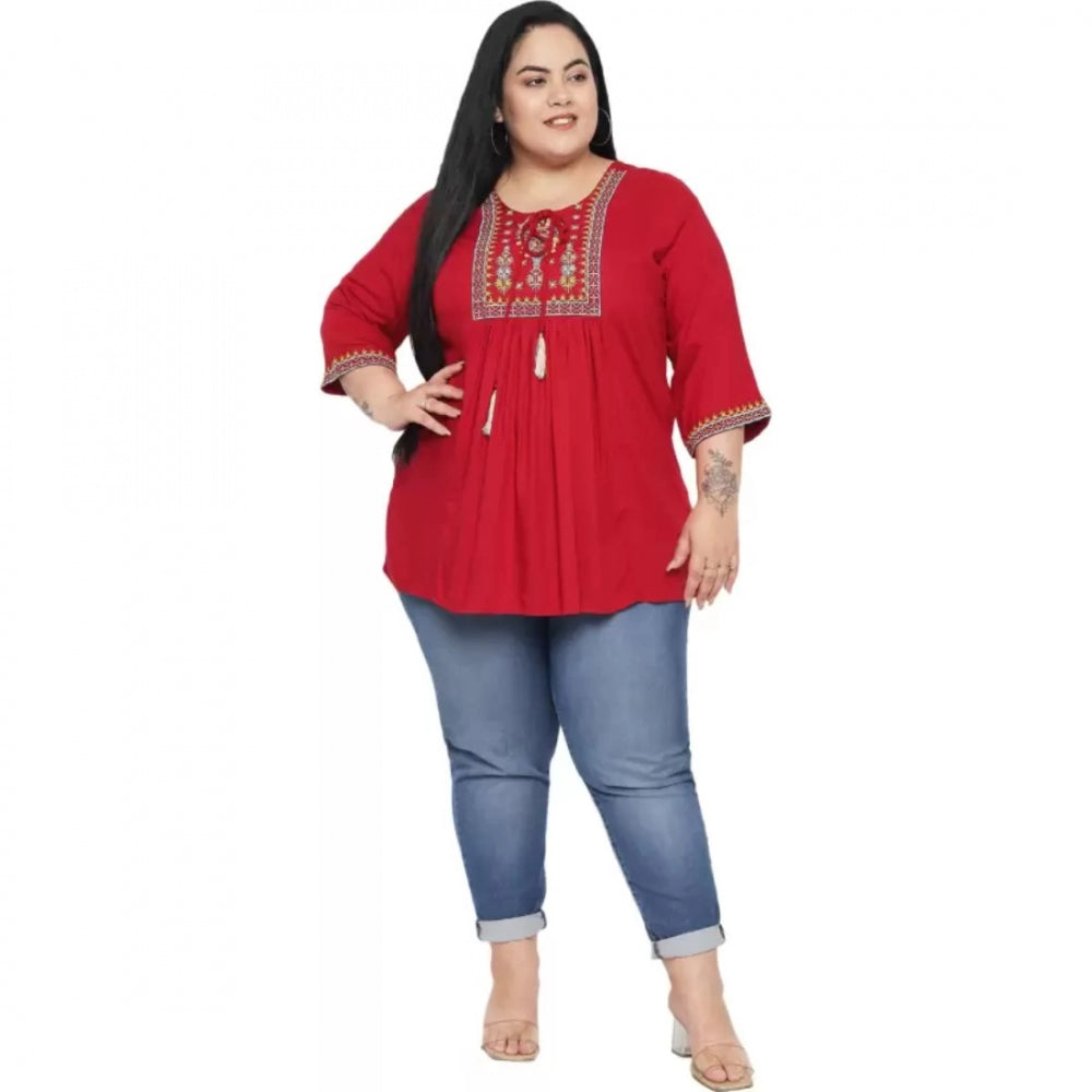 Ranili Casual Embroidered Maroon Top